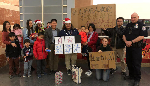 Li Aijie, wife of activist Zhang Haitao, arrives in Midland, Texas