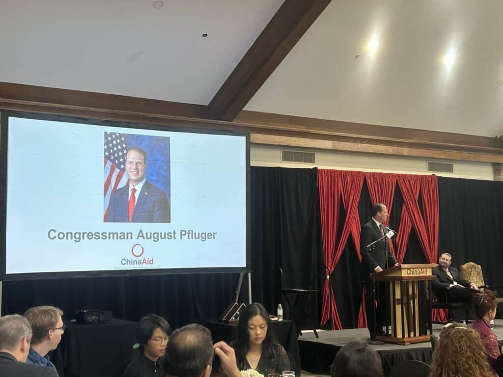 Congressman August Pfluger speaks at ChinaAid's annual banquet (Credit: ChinaAid source).